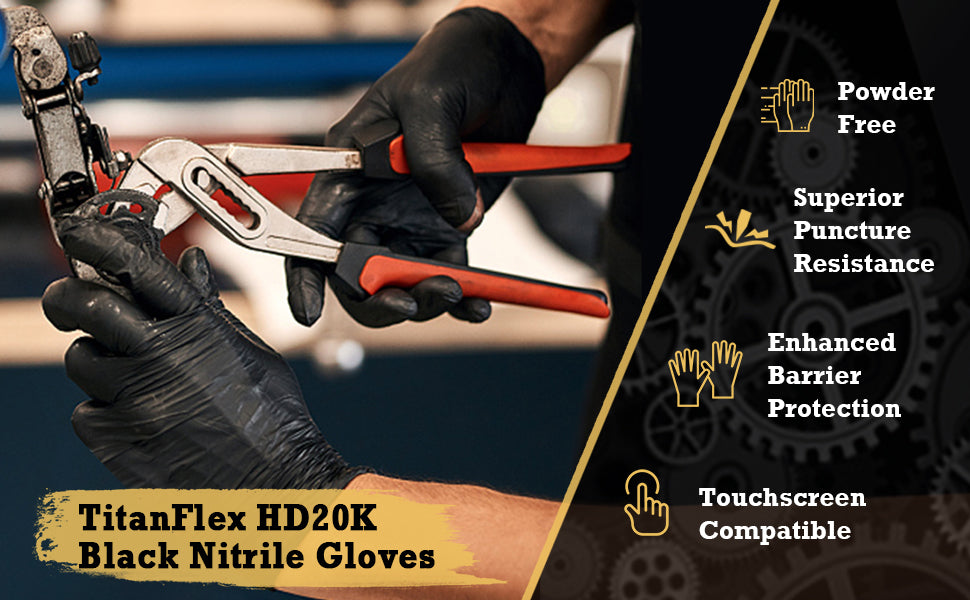TitanFlex Disposable Nitrile Exam Gloves, 6-mil, Black, Heavy Duty Disposable Gloves, Cooking Gloves, Latex Free, Powder Free